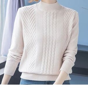 Washable Cashmere Ivory Cable Knit Sweater